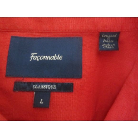 Faconnable Men shirt short sleeve pit to pit 26 L classic linen red vintage - Picture 11 of 12